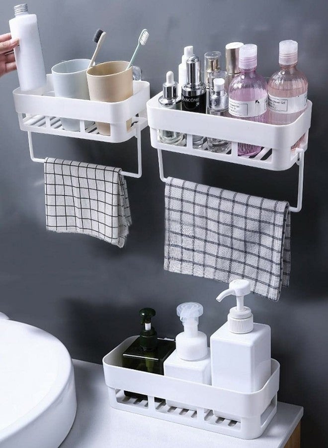 WEZOSHINET Plastic Bathroom Accessories, Bathroom Rack, Bathroom Shelf Organizer, Wall Mounted Shelf, Bathroom Hardware And Accessories (2 Bathroom Shelf With 1 Towel Hanger), White - Image 4